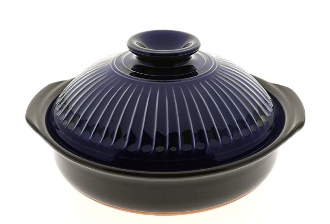 Kotobuki 190-906D Black with Cobalt Blue Lid Donabe Japanese Hot Pot, Medium, Serves 2 to 3 People