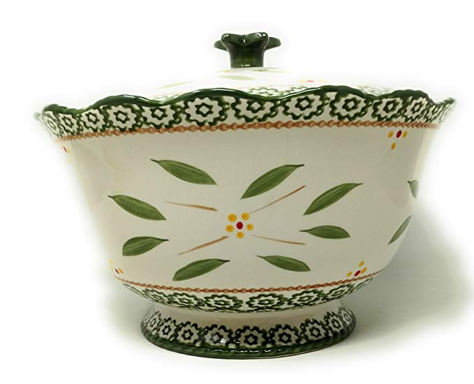 Temp-tations 3qt Bowl with Stoneware Lid, Scallop & Flange (Old World Green)