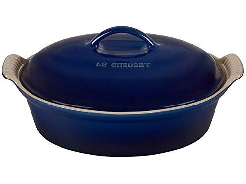 Le Creuset Heritage Indigo Enameled Stoneware 2.5 Quart Covered Oval Casserole