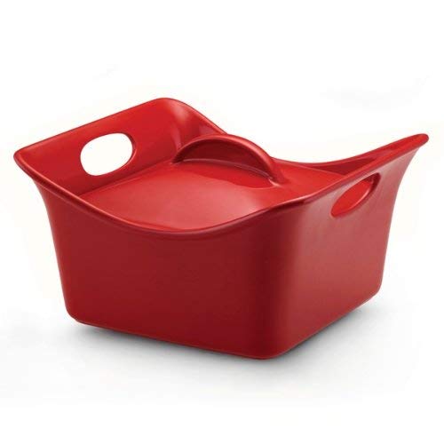 Rachael Ray Stoneware 3.5-Quart Covered Square Cassersquare Casserole, Red