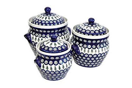 Polish Pottery Peacock Large Canister Set