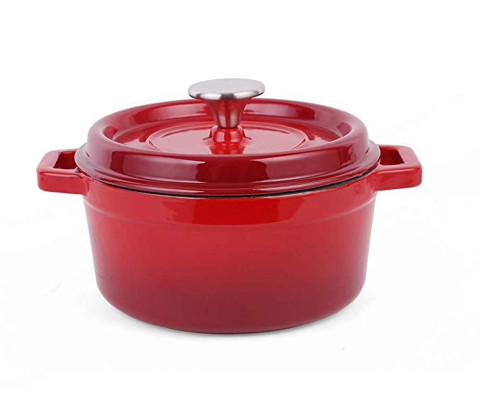 Keleday Red Enamel Cast Iron Casserole 4.2QT Apply To Kitchen Enameled Cast Iron Dutch Oven