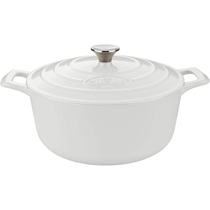 La Cuisine LC 4180 Cast Iron Casserole with Cream Interior, 2.2 quart, White/Cream