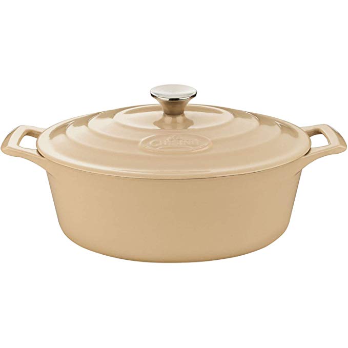 La Cuisine 6.75 Qt Enameled Cast Iron Oval Covered Dutch Oven, Cream