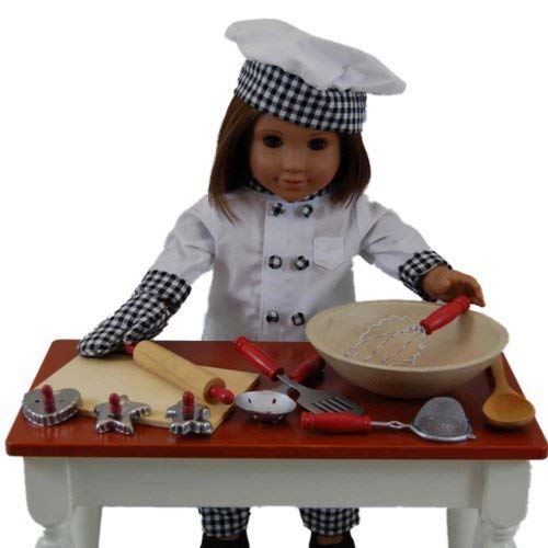 18' Doll Clothes for American Girl Doll, Complete Chef Outfit with 11pc Kitchen Tool and Baking Set by The Queen's Treasures