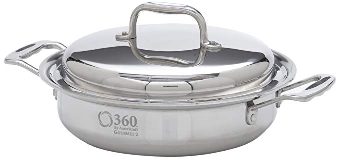 360 Cookware Stainless Steel Casserole with Cover, 2.3-Quart