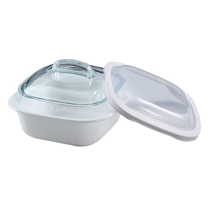 Corelle Bake, Serve, Store 1.5-qt Square Bakeware Dish w/Glass & Plastic Covers