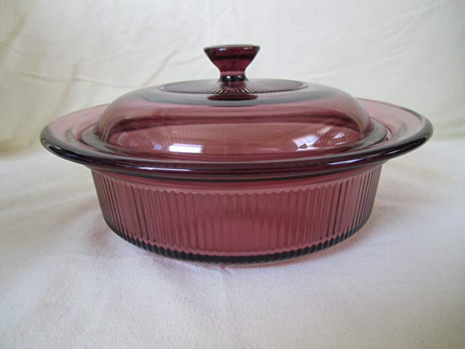 Corning Ware Visions Visionware Glass Cranberry Covered Casserole Baking Dish - 1 QT