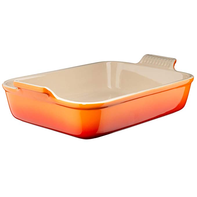 Le Creuset Heritage Stoneware 12-by-9-Inch Rectangular Dish, Flame