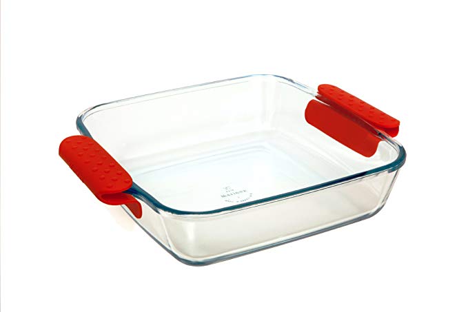 Marinex Prediletta Large Square Glass Roaster with Red Silicone Handles, 4-Quart