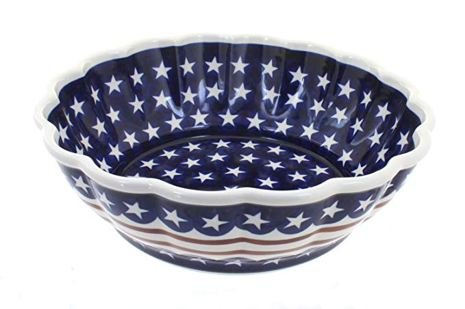 Polish Pottery Stars & Stripes Large Scalloped Bowl