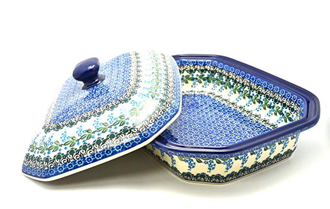 Polish Pottery Baker - Rectangular Covered - Large - Wisteria