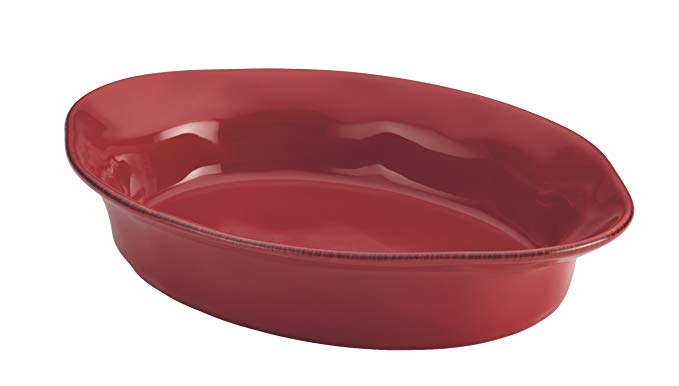 Rachael Ray Cucina Stoneware 2-Quart Oval Baker, Cranberry Red