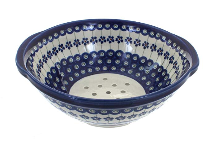 Polish Pottery Flowering Peacock Colander