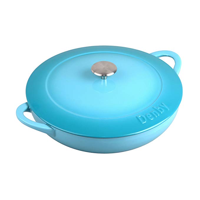 Denby Cast Iron Shallow Covered Casserole, 3-Liter, Blue