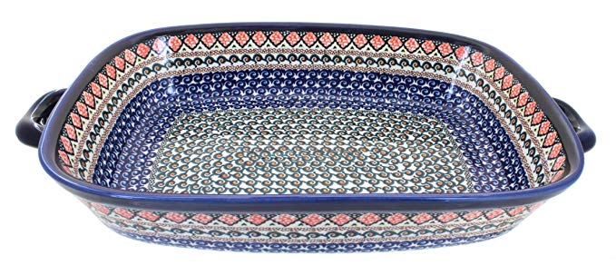 Polish Pottery Blue Horizon Extra Large Baker with Handles