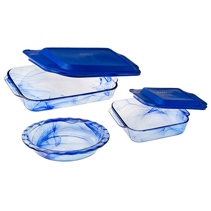 Pyrex 1127972 5 Piece Watercolor Collection Bakeware Set, Blue Lagoon