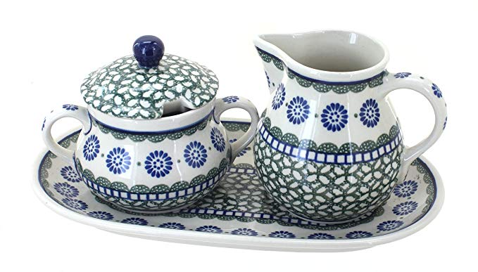 Polish Pottery Maia Large Cream & Sugar Set with Tray