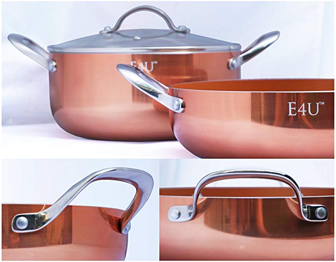 Copper Kitchen Dutch Oven - Ceramic Copper Induction Bottom Pots - Three Piece Deep Dish Casserole