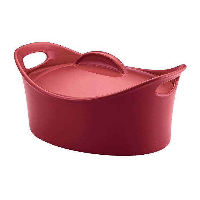 Rachael Ray Stoneware 4.25-Quart Casseroval Covered Baking Dish, Red