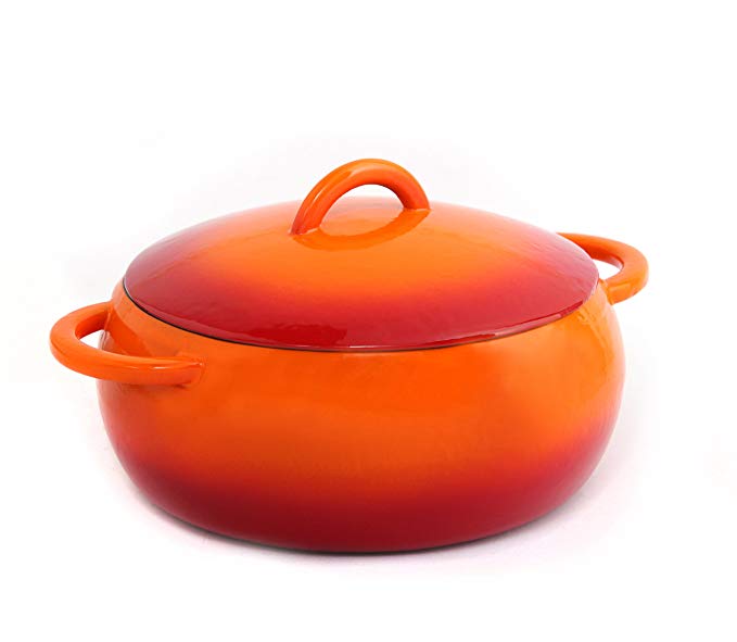 GURO Cast Iron Enamel Coated Dome Casserole, 4.7QT / 4.5L (Orange)