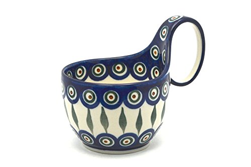 Polish Pottery Loop Handle Bowl - Peacock