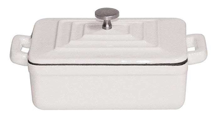 Paderno World Cuisine 0.375-Quart Rectangular Cast-Iron Casserole, White