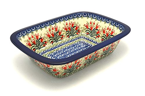 Polish Pottery Baker - Rectangular with Grip Lip - Crimson Bells