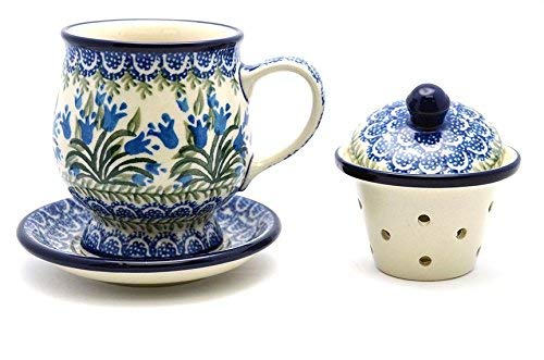 Polish Pottery Mug - with Infuser - Blue Bells