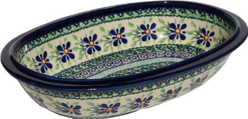 Polish Pottery Oval Serving Dish From Zaklady Ceramiczne Boleslawiec #278-du121 Unikat Pattern, Length: 9.75