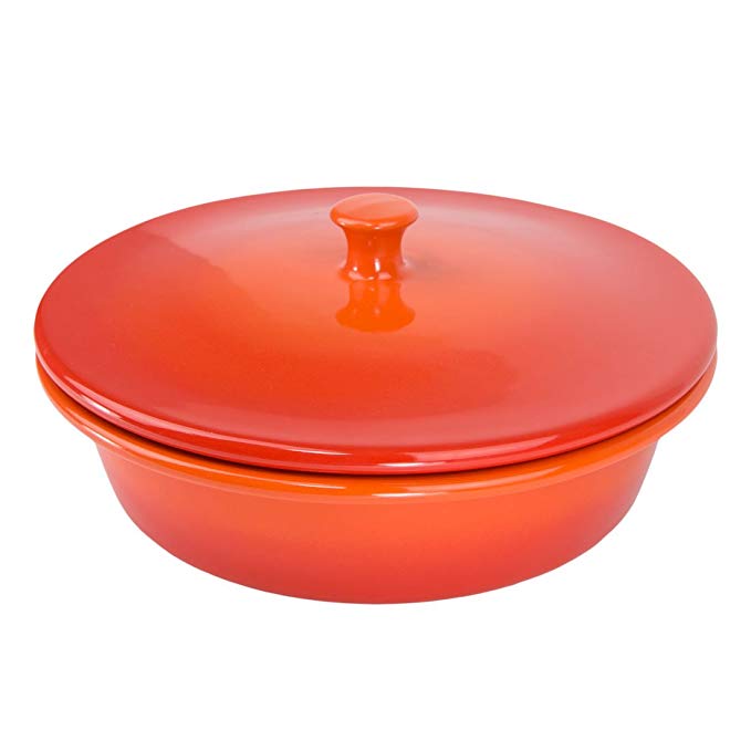 American Bakeware 1.75 qts. Round Covered Casserole - Non Stick Ceramic Stoneware - Heat Resistant to 400 °F - No Metals or other Harmful Materials - Safe for Oven, Microwave, Dishwasher - Made in USA