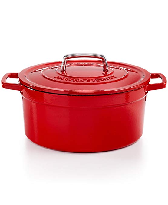 Collector's Enamled Cast Iron 6 QT. Casserole Cookware | Exceptional Quality Cast Iron For Browning | Braising | Stewing | Casseroles & Much More | By Martha Stewart (Strawberry)