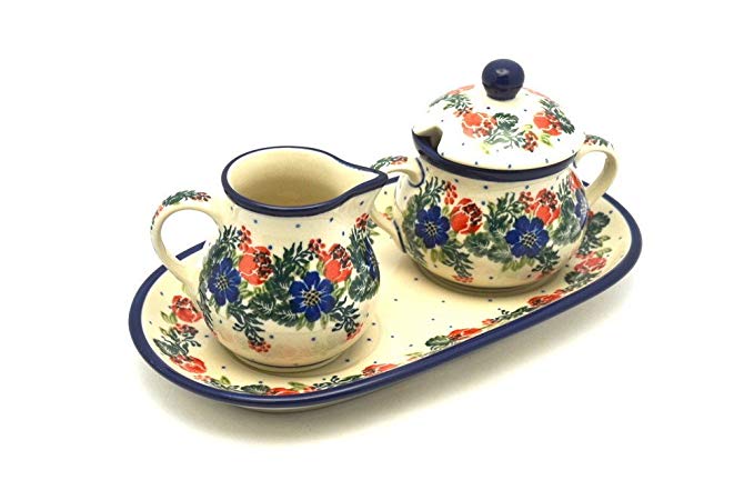 Polish Pottery Cream & Sugar Set - Garden Party