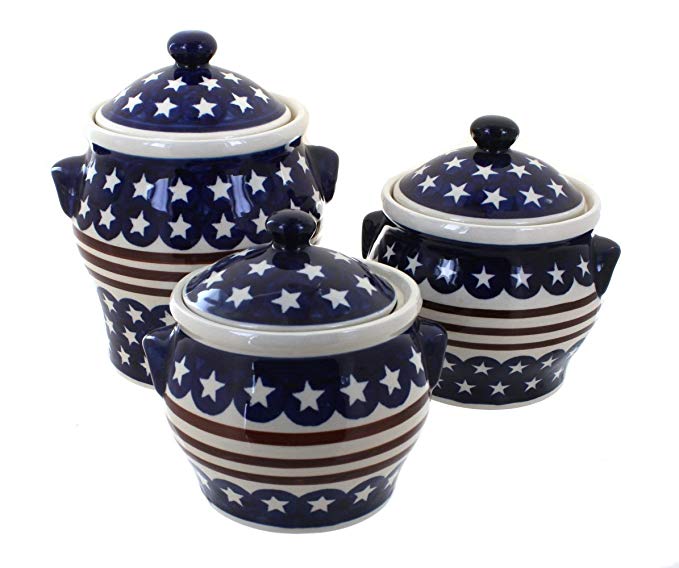 Zaklady Blue Rose Polish Pottery Stars & Stripes Canister Set