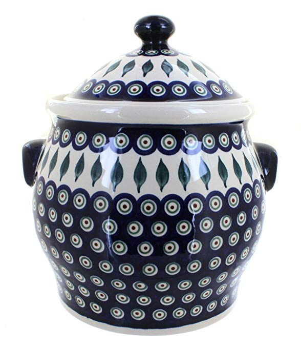 Polish Pottery Peacock Cookie Jar