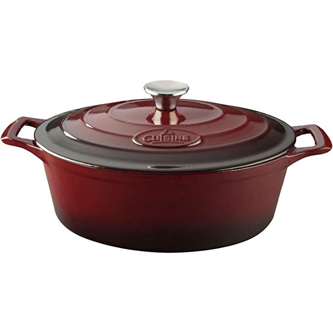 La Cuisine 4.75 Qt Enameled Cast Iron Oval Covered Dutch Oven, Ruby