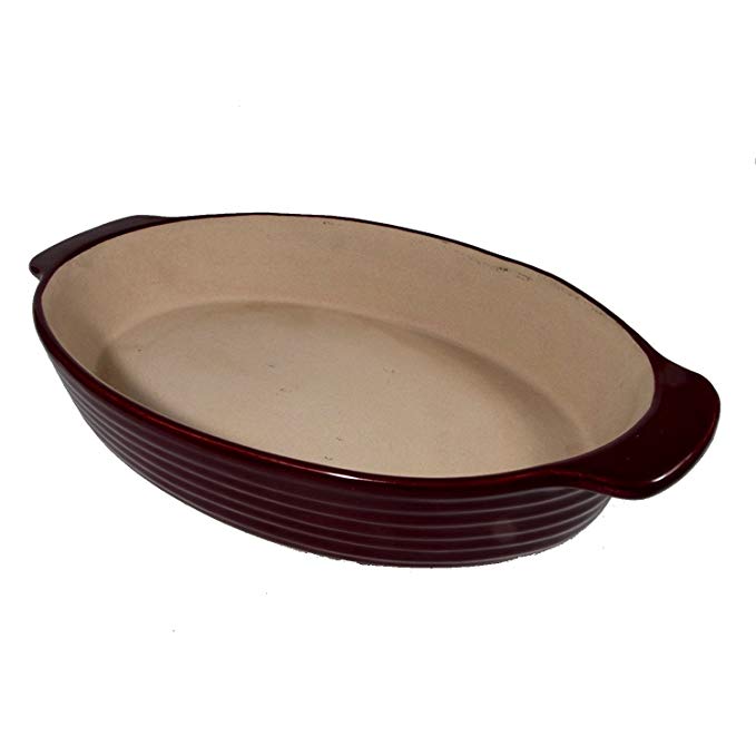 The Pampered Chef New Traditions Large Oval Baker, 12 x 8 Inches, Cranberry