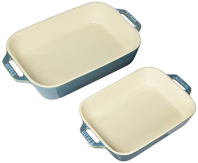 Staub 40511-924 Ceramics Rectangular Baking Dish Set, 2-Piece, Rustic Turquoise