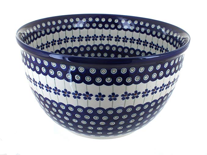 Polish Pottery Flowering Peacock Large Mixing Bowl