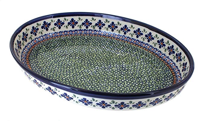 Polish Pottery Mosaic Flower Large Oval Baker