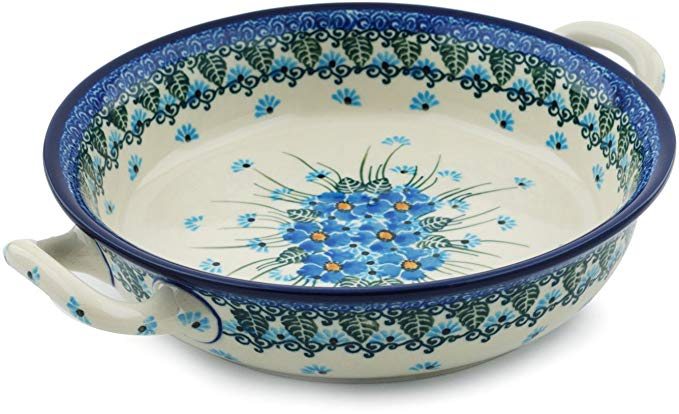 Polish Pottery Round Medium Baker with Handles made by Ceramika Artystyczna (Forget Me Not)