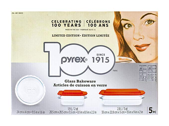 Pyrex 5-piece 100 Years Glass Bakeware Set (Limited Edition)