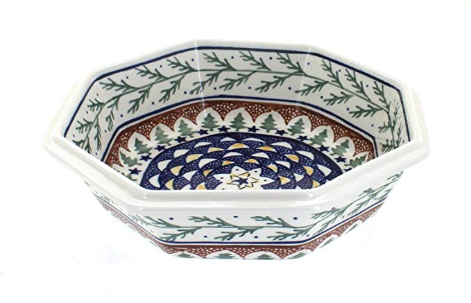 Polish Pottery Evergreen Large Octagonal Bowl