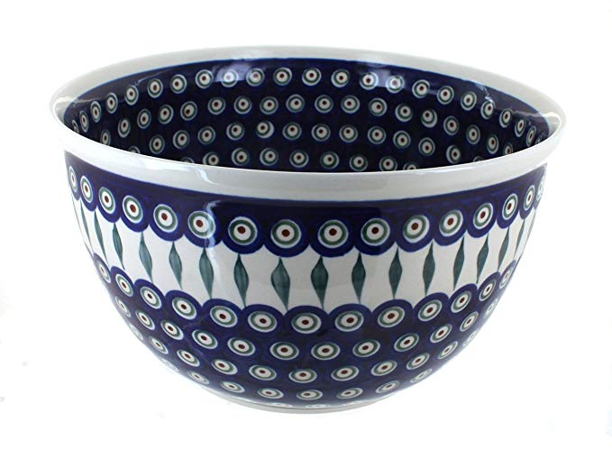 Polish Pottery Peacock Large Mixing Bowl