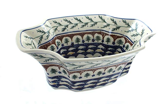 Blue Rose Polish Pottery Evergreen Exotic Salad Bowl