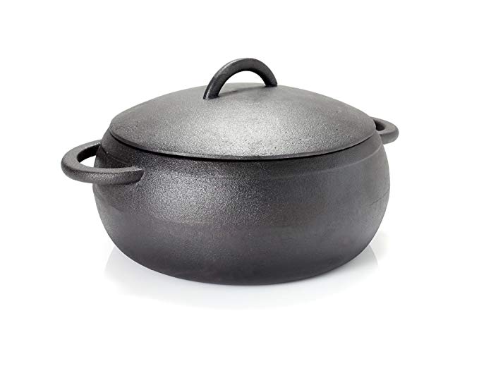 GURO Cast Iron Seasoned Dome Dutch Oven Casserole, Black, 4.7QT