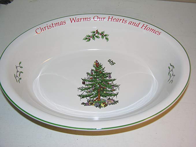 Spode Christmas Tree Oval Round Vegetable Serving Dish with Sentiment