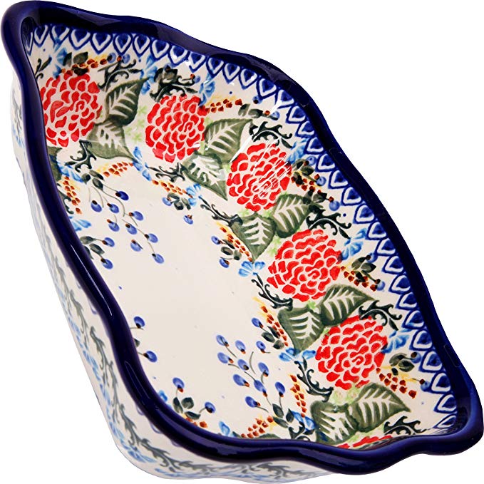 Polish Pottery Ceramika Boleslawiec-1208/280 7-3/4 by 6-1/8-Inch Motif Fala Baker, Royal Blue Patterns, Small