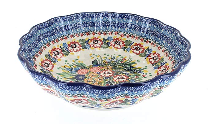 Blue Rose Polish Pottery Hummingbird Large Scallop Bowl