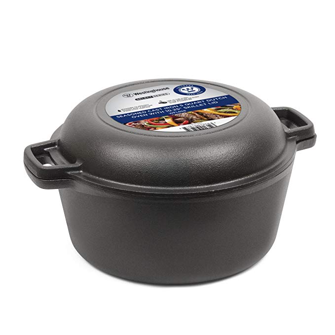 Westinghouse WFL508 Select Series Seasoned Cast Iron 5 Quart Dutch Oven with Skillet Lid